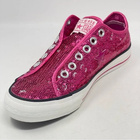 Converse One Star Shoes Womens 6.5 Pink Sequins Low Top Slip On Sneakers Wedding - Picture 8 of 13